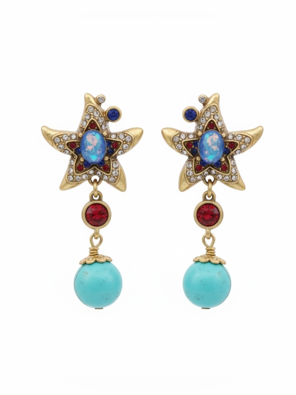 GOLD TURQUOISE STAR VINTAGE STYLE EARRINGS